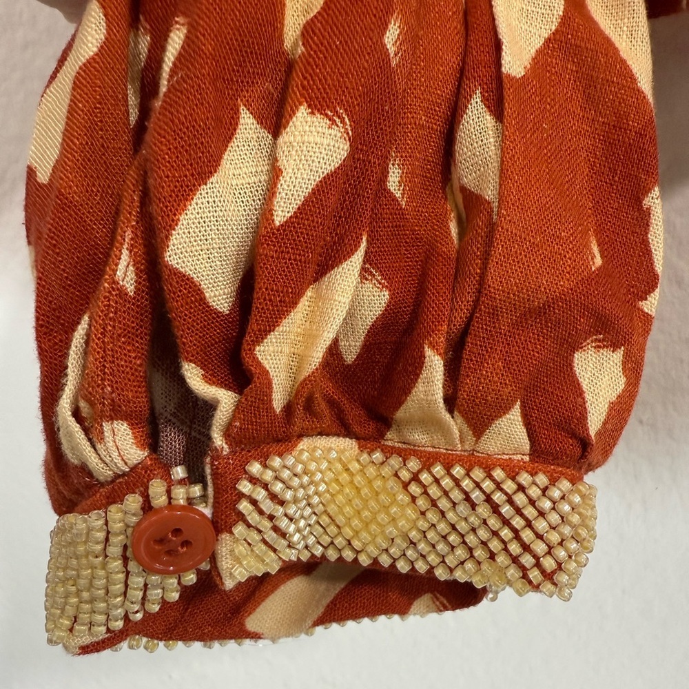 Zara Small Terracotta Print Linen Blend Twist Front Crop Top NWT Beaded Cuffs - Picture 14 of 16